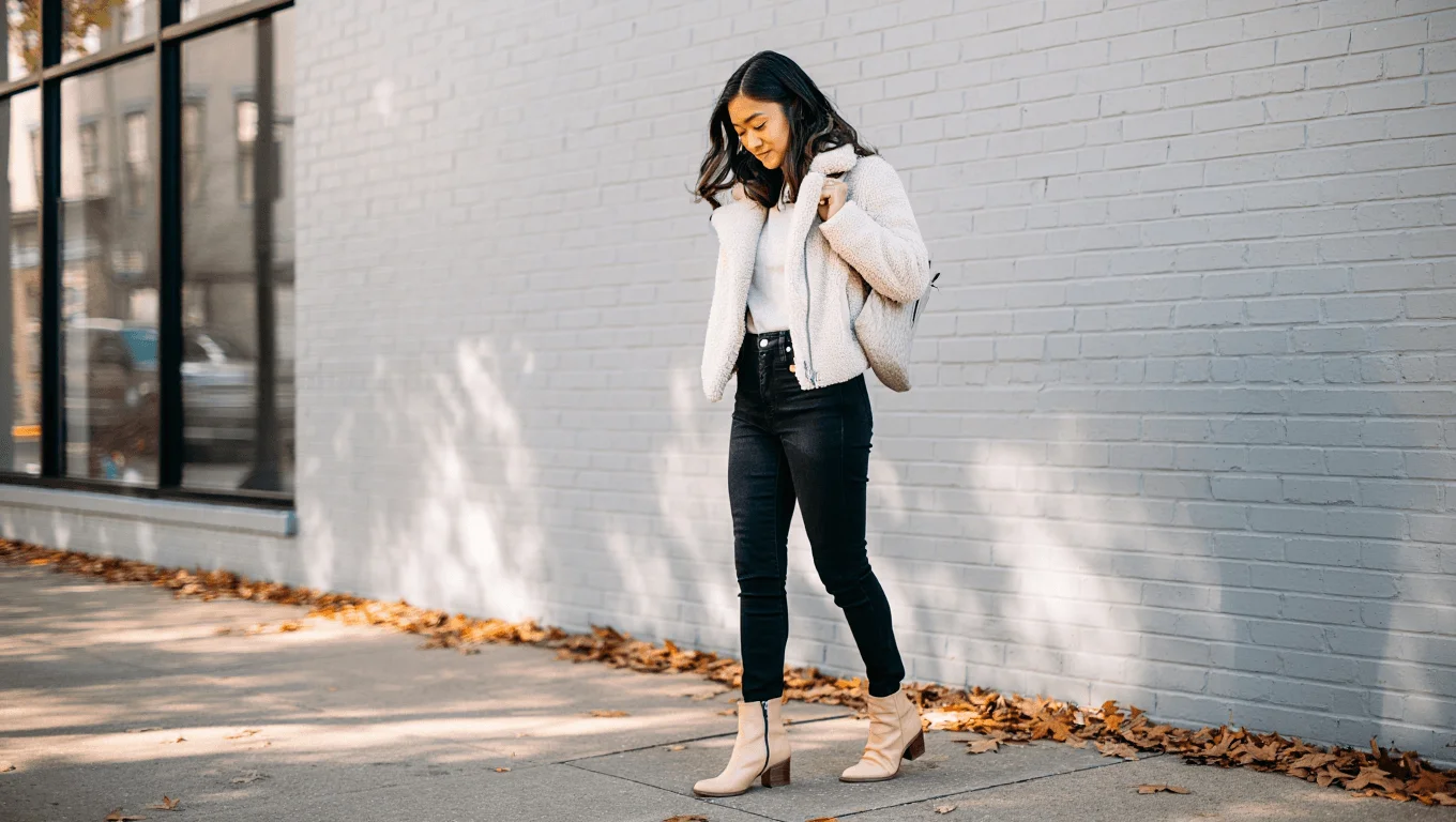 looks com casaco teddy branco
