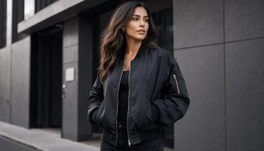 Mulher com Jaqueta Bomber Preta