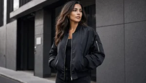 Mulher com Jaqueta Bomber Preta